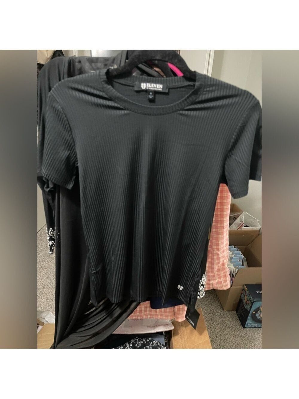 EleVen by Venus Williams black Ribbed Short Sleeve Top Size M. New